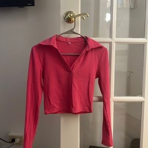 Hot pink long sleeve collared top